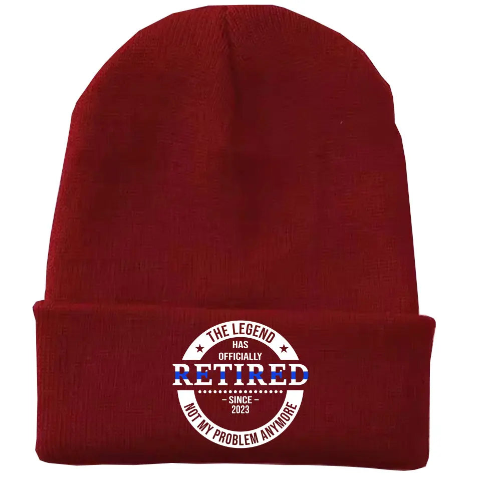 Personalized The Legend Has Retired Thin Blue Line Embroidered Beanie Printed AHVA231372