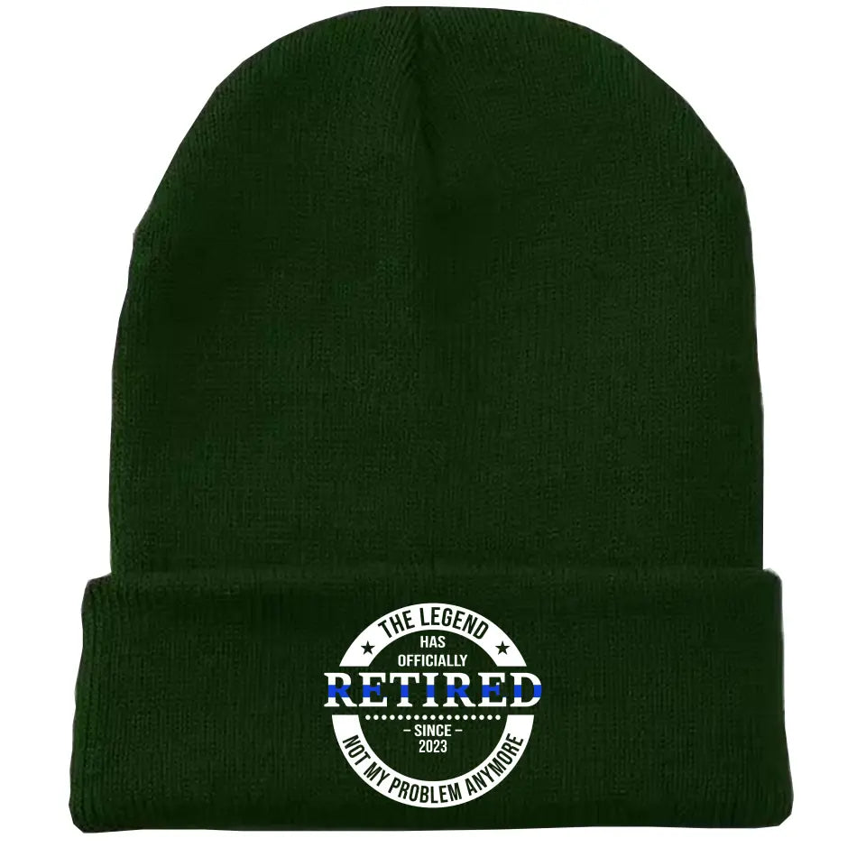 Personalized The Legend Has Retired Thin Blue Line Embroidered Beanie Printed AHVA231372