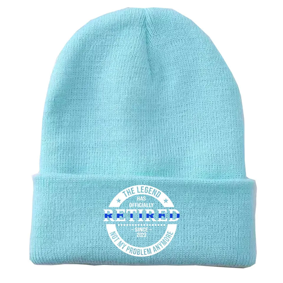 Personalized The Legend Has Retired Thin Blue Line Embroidered Beanie Printed AHVA231372