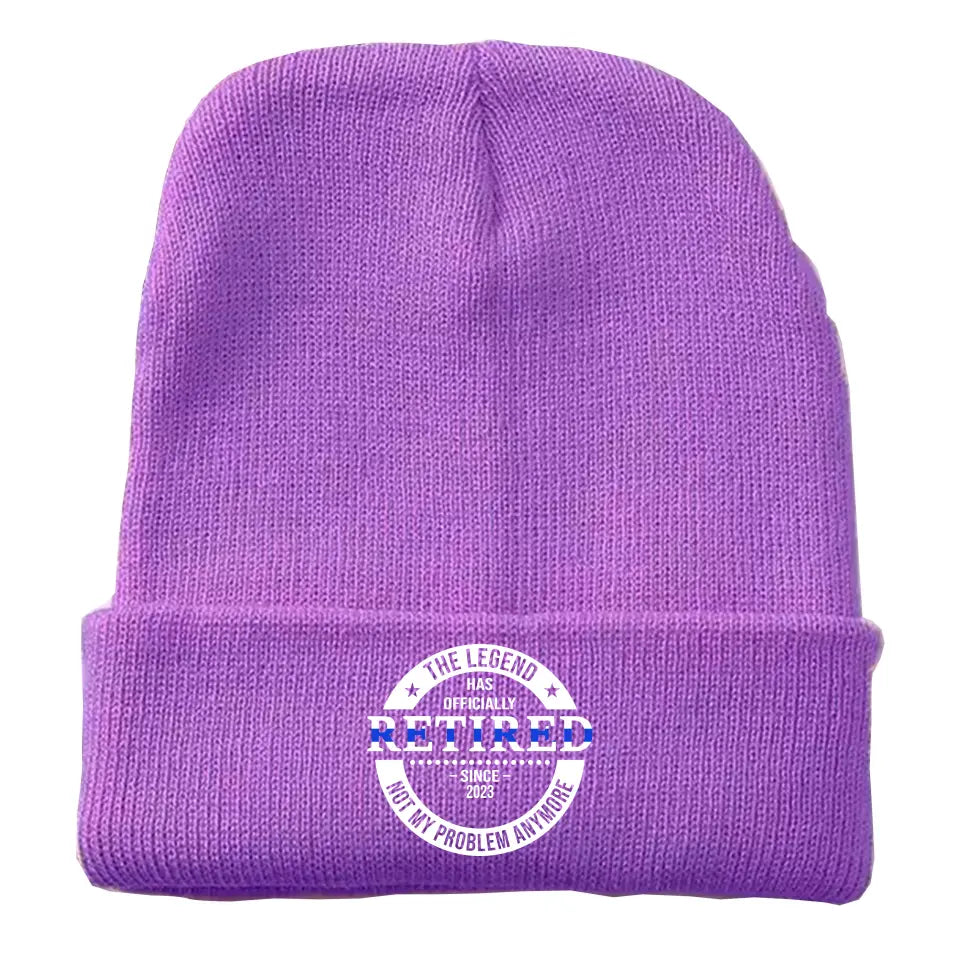Personalized The Legend Has Retired Thin Blue Line Embroidered Beanie Printed AHVA231372