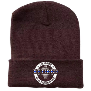 Personalized The Legend Has Retired Thin Blue Line Embroidered Beanie Printed AHVA231372