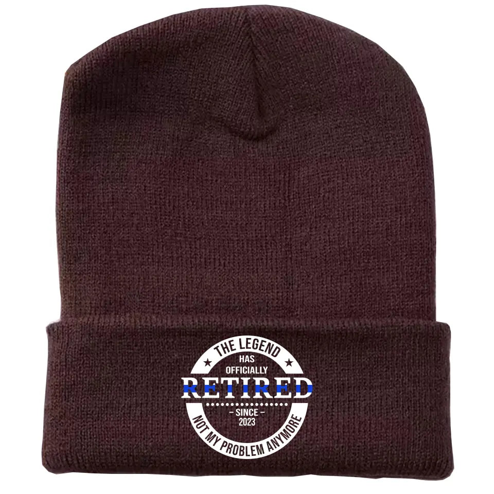 Personalized The Legend Has Retired Thin Blue Line Embroidered Beanie Printed AHVA231372