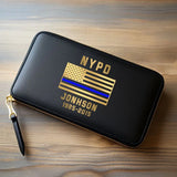 Personalized US Blue Thin Line Flag Custom Department & Name Leather Wallet KVH231384