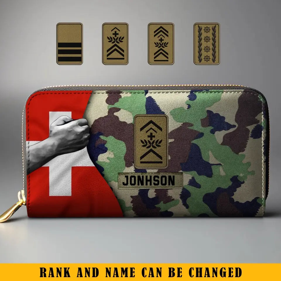 Personalized Swiss Military Veteran Custom Name Leather Wallet KVH231391
