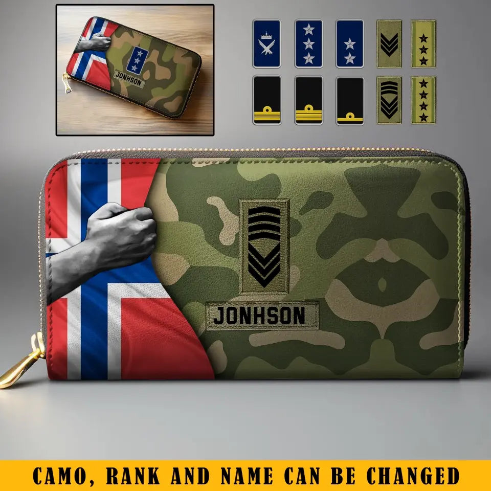 Personalized Norwegian Veteran Rank Camo Custom Name Leather Wallet KVH231389