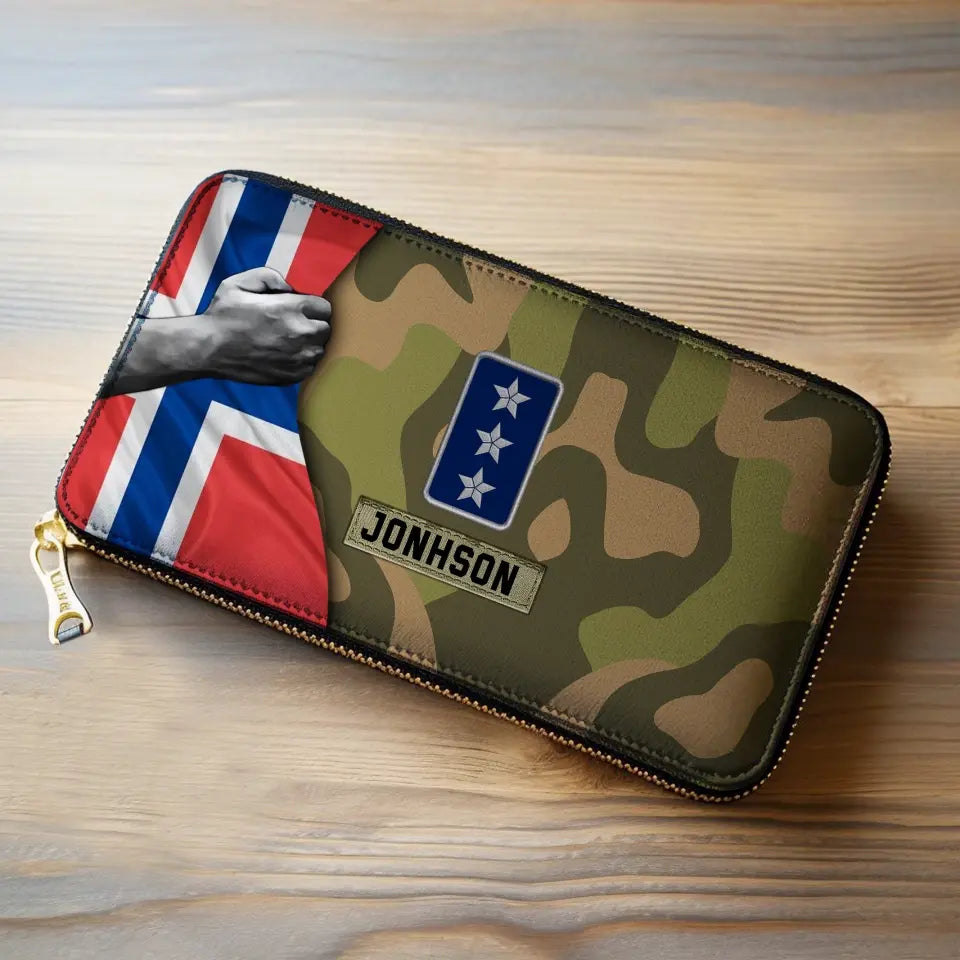 Personalized Norwegian Veteran Rank Camo Custom Name Leather Wallet KVH231389