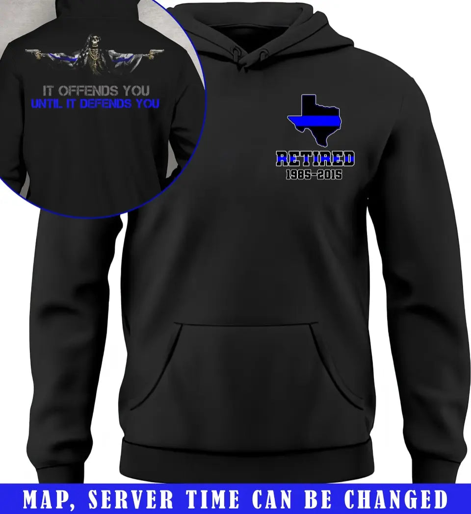 Personalized Thin Blue Line Retired US State Flag Custom Served Times Hoodie 2D Printed 231398AHVH