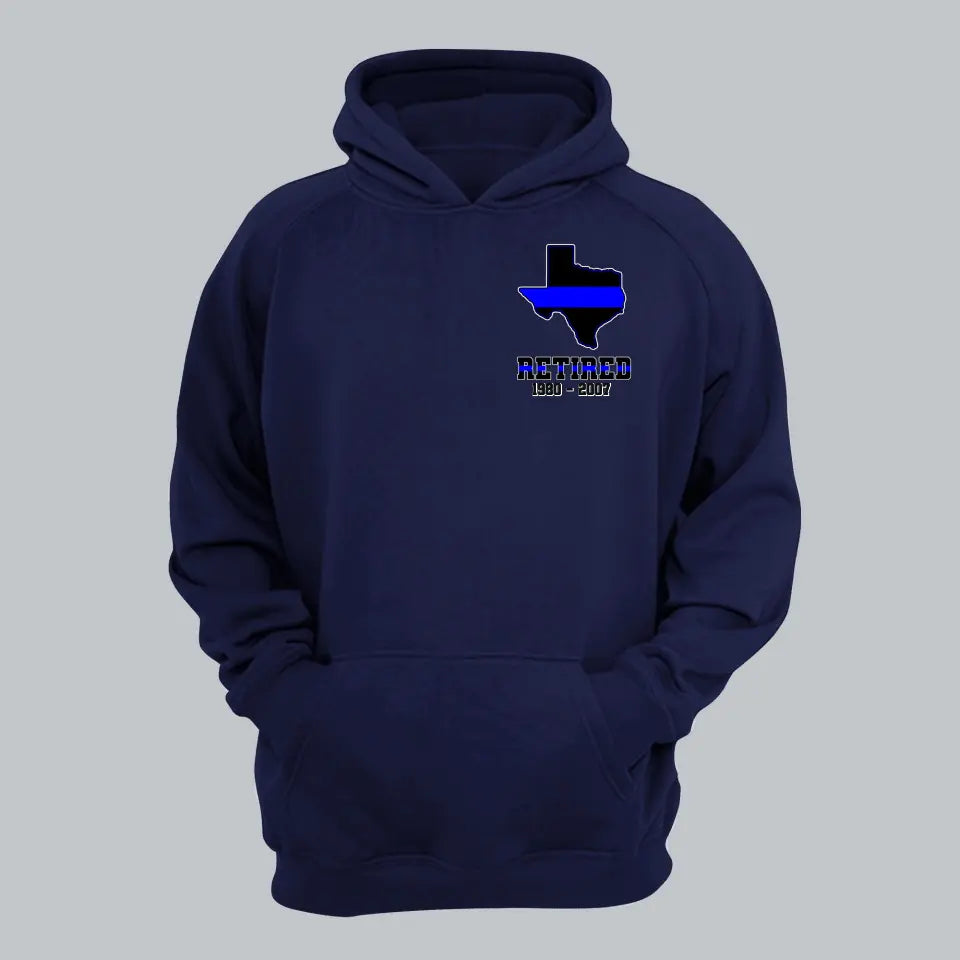 Personalized Thin Blue Line Retired US State Flag Custom Served Times Hoodie 2D Printed 231398AHVH