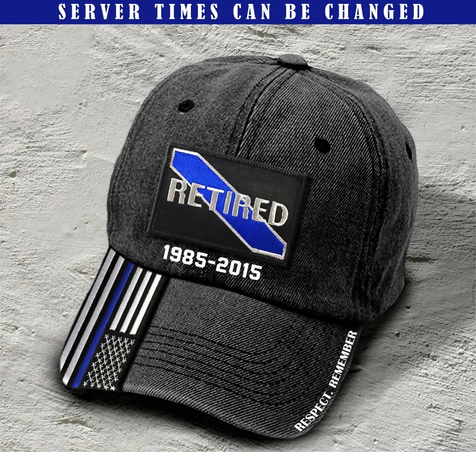 Personalized Thin Blue Line Retired US Custom Served Times Cap 231412AHVH