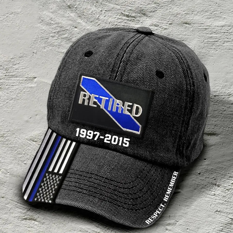 Personalized Thin Blue Line Retired US Custom Served Times Cap 231412AHVH