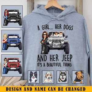 Personalized A Girl Her Dogs And Her Jeep Hoodie 2D Printed KVH231415