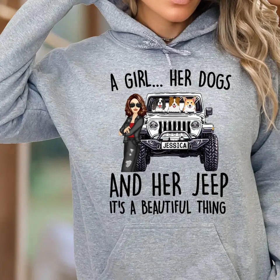 Personalized A Girl Her Dogs And Her Jeep Hoodie 2D Printed KVH231415