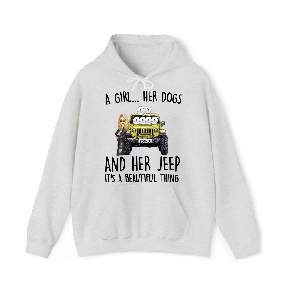 Personalized A Girl Her Dogs And Her Jeep Hoodie 2D Printed KVH231415