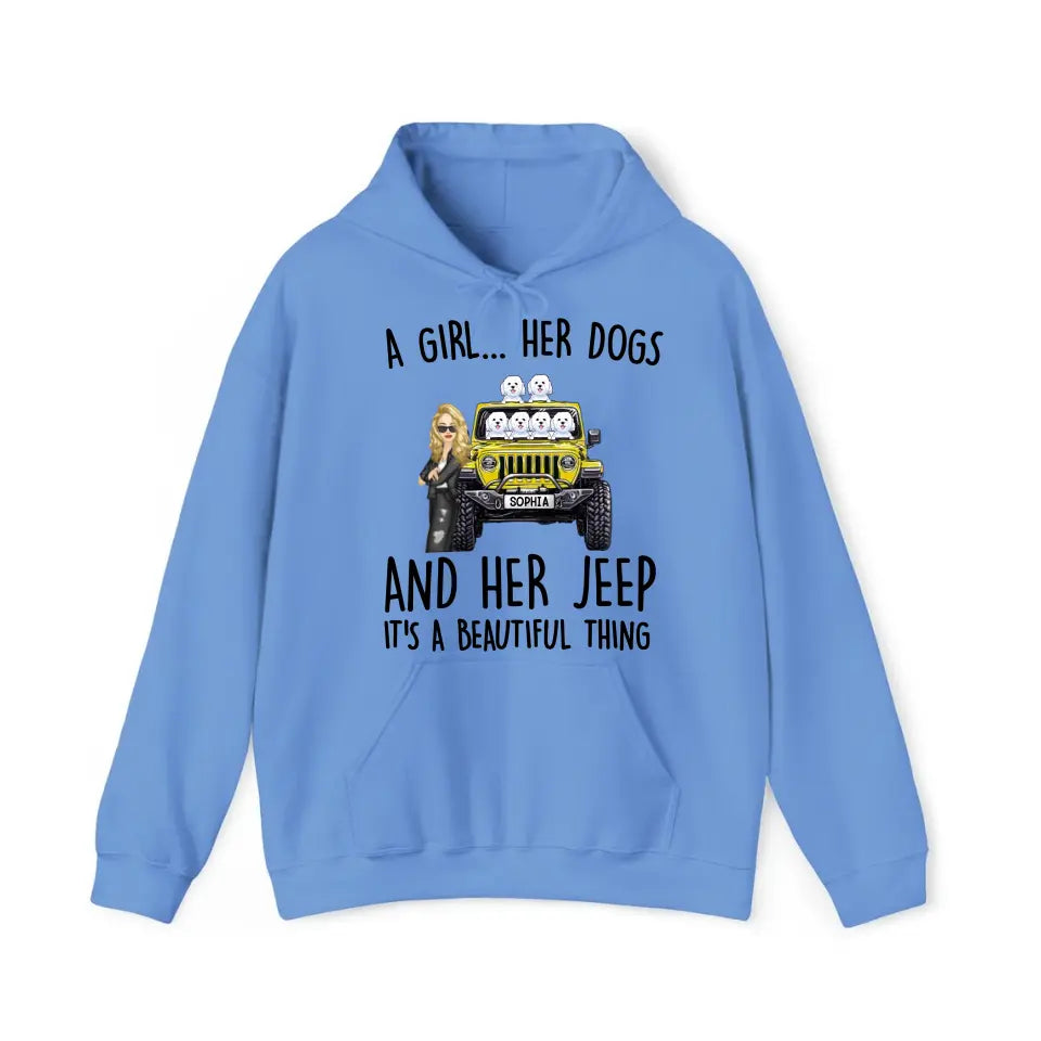 Personalized A Girl Her Dogs And Her Jeep Hoodie 2D Printed KVH231415