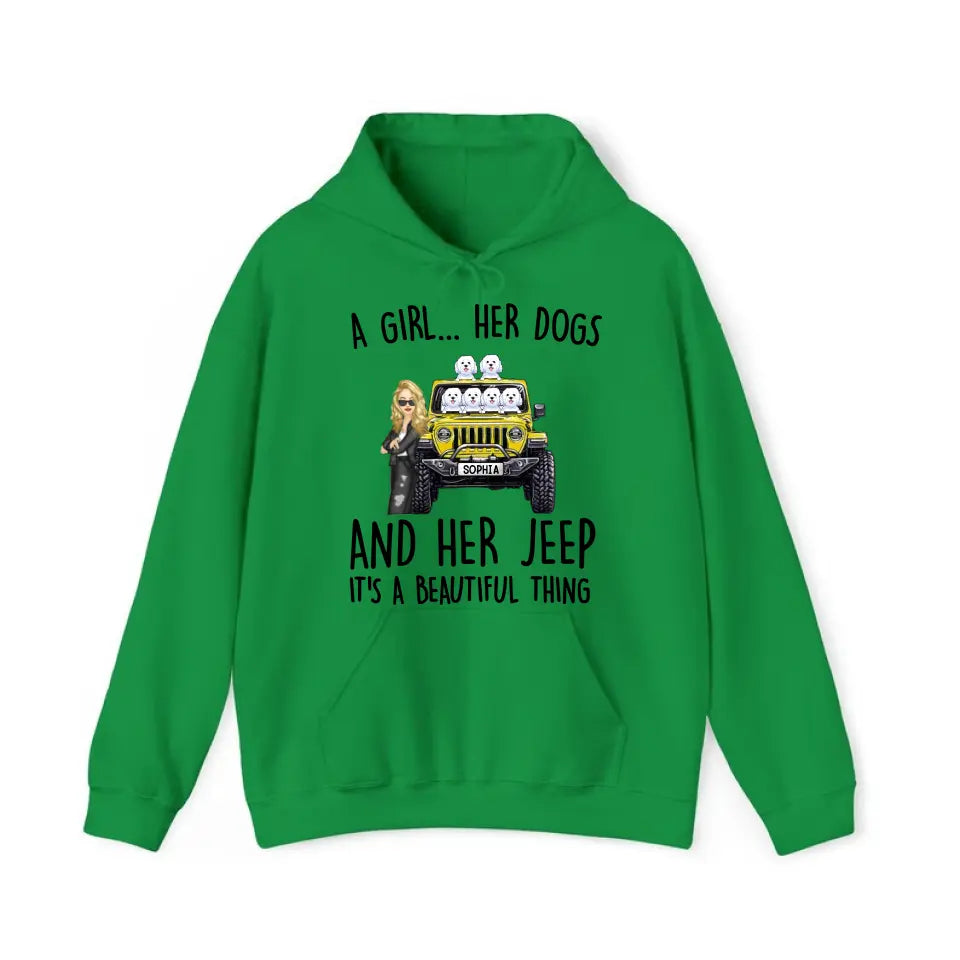 Personalized A Girl Her Dogs And Her Jeep Hoodie 2D Printed KVH231415