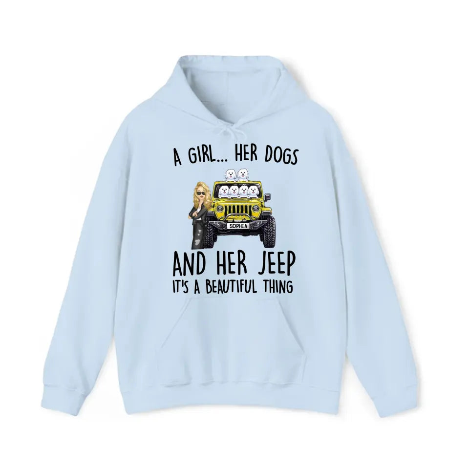 Personalized A Girl Her Dogs And Her Jeep Hoodie 2D Printed KVH231415