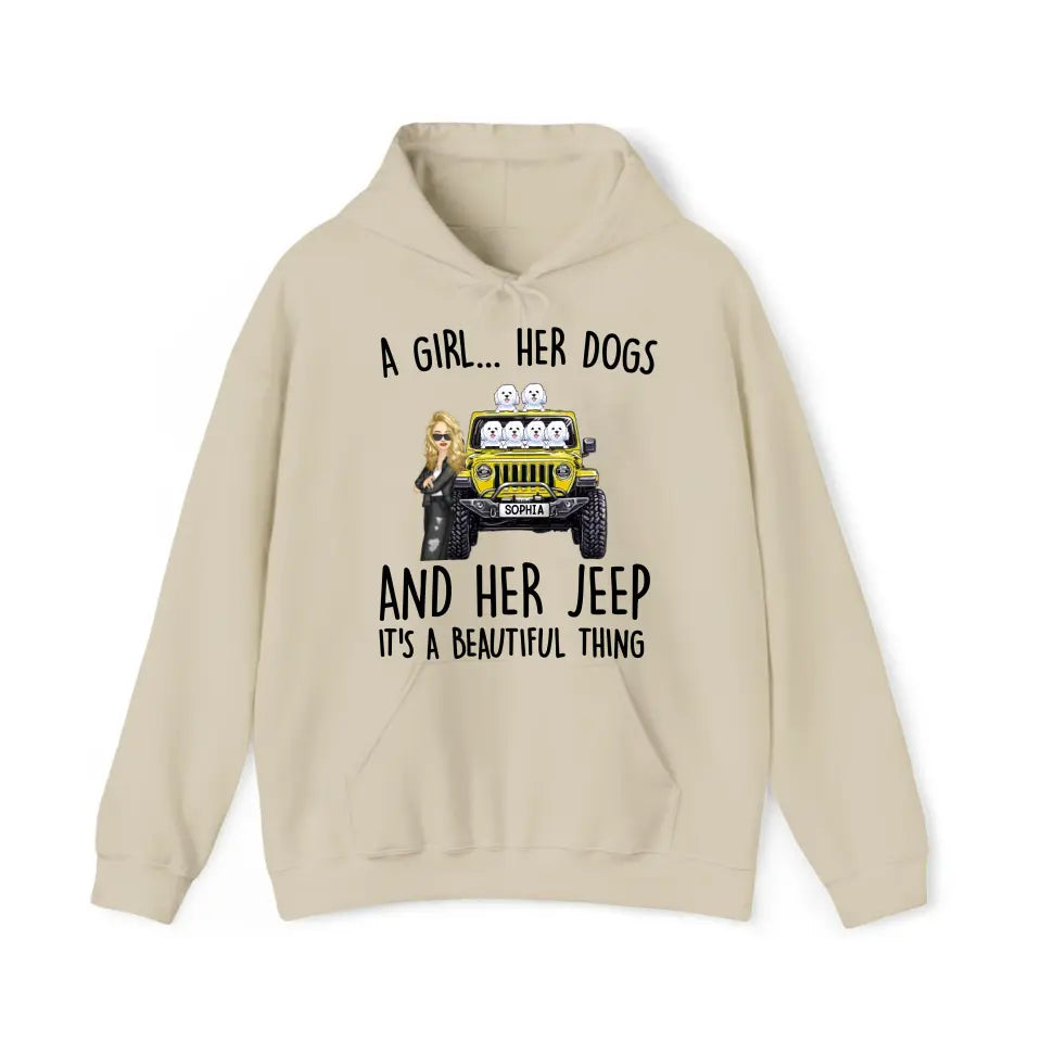 Personalized A Girl Her Dogs And Her Jeep Hoodie 2D Printed KVH231415