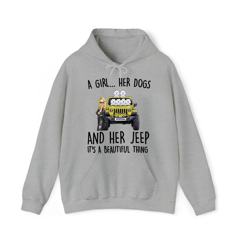 Personalized A Girl Her Dogs And Her Jeep Hoodie 2D Printed KVH231415