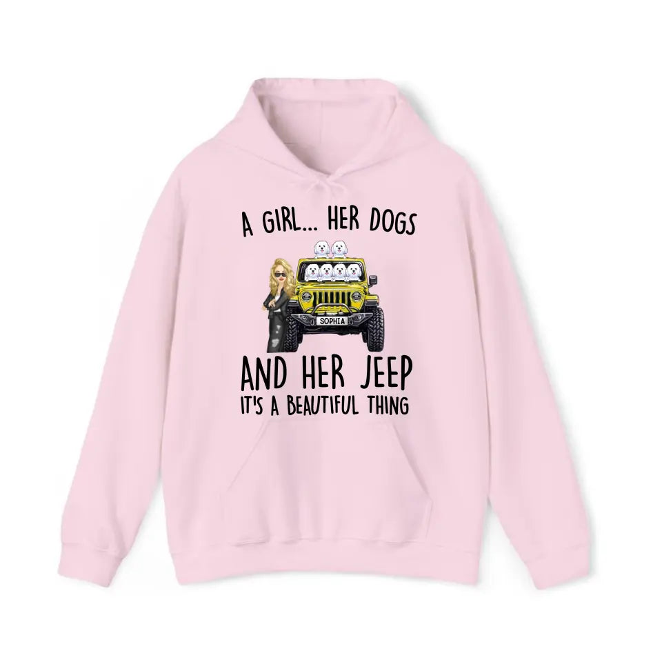 Personalized A Girl Her Dogs And Her Jeep Hoodie 2D Printed KVH231415