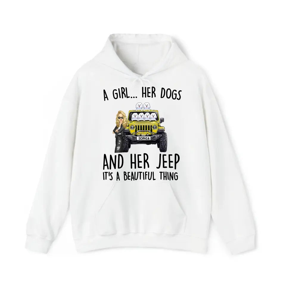 Personalized A Girl Her Dogs And Her Jeep Hoodie 2D Printed KVH231415