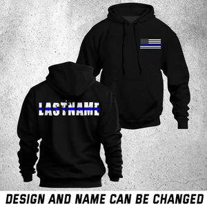 Personalized US Blue Thin Line Custom Last Name Hoodie 2D Printed QTHN1417