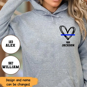 Personalized Thin Blue Line Law Enforcement Wife Custom Badge Number And Name Hoodie 2D Printed QTHN1427