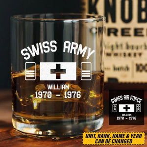 Personalized Swiss Veteran Rank Name Whiskey Glass 3D Printed 231435AHVA