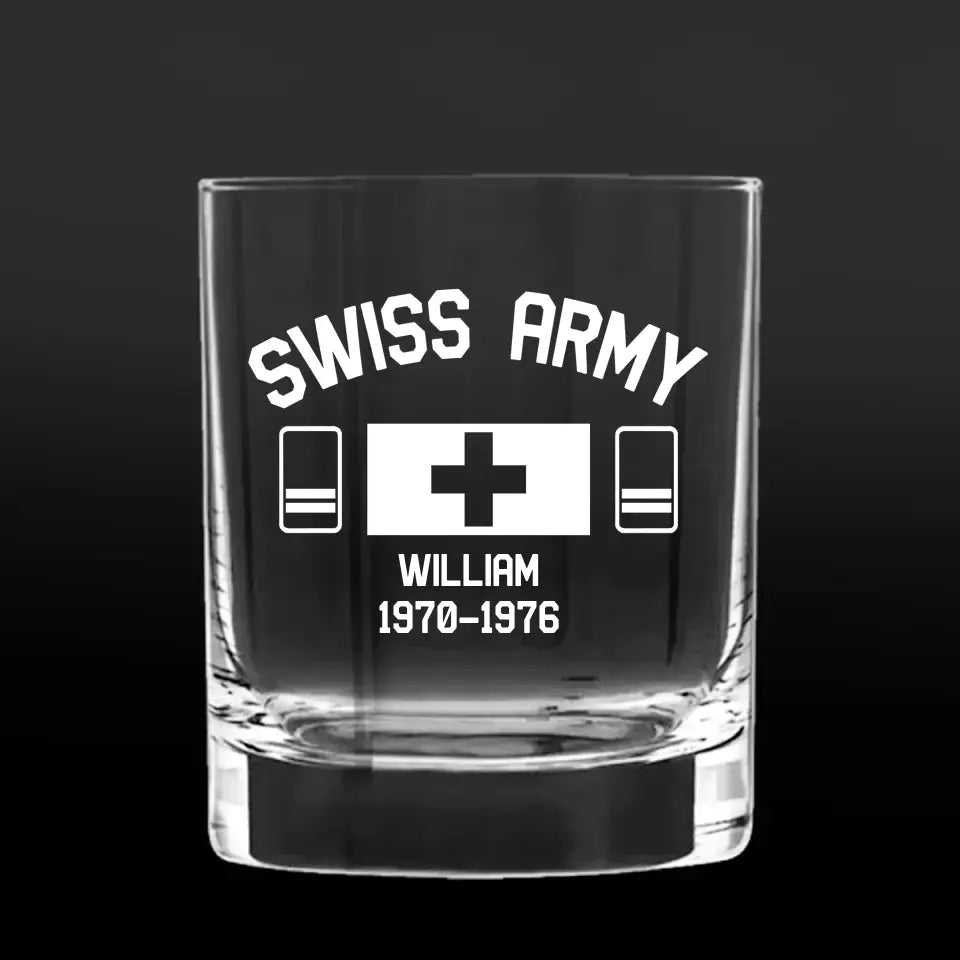 Personalized Swiss Veteran Rank Name Whiskey Glass 3D Printed 231435AHVA
