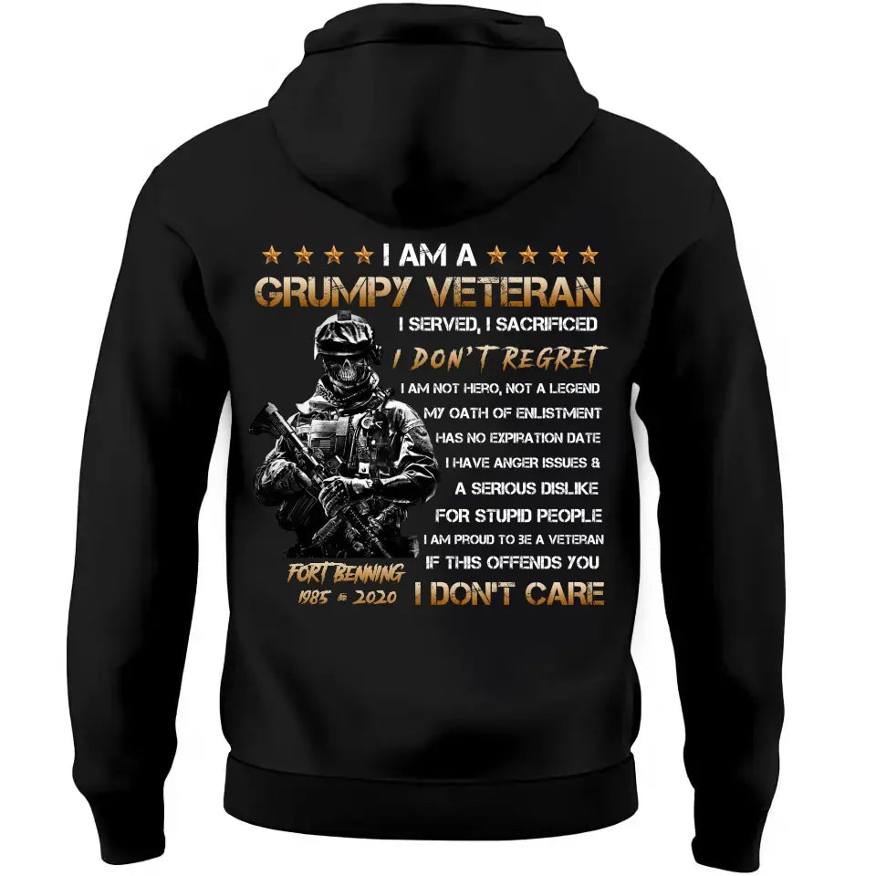 Personalized I Am A Grumpy Veteran I Served I Sacrificed I Don't Regret I Don't Care Hoodie 2D Printed KVH1481