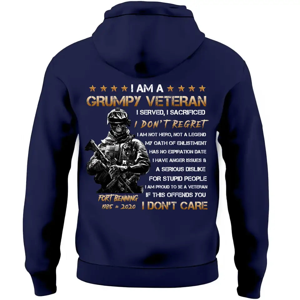Personalized I Am A Grumpy Veteran I Served I Sacrificed I Don't Regret I Don't Care Hoodie 2D Printed KVH1481