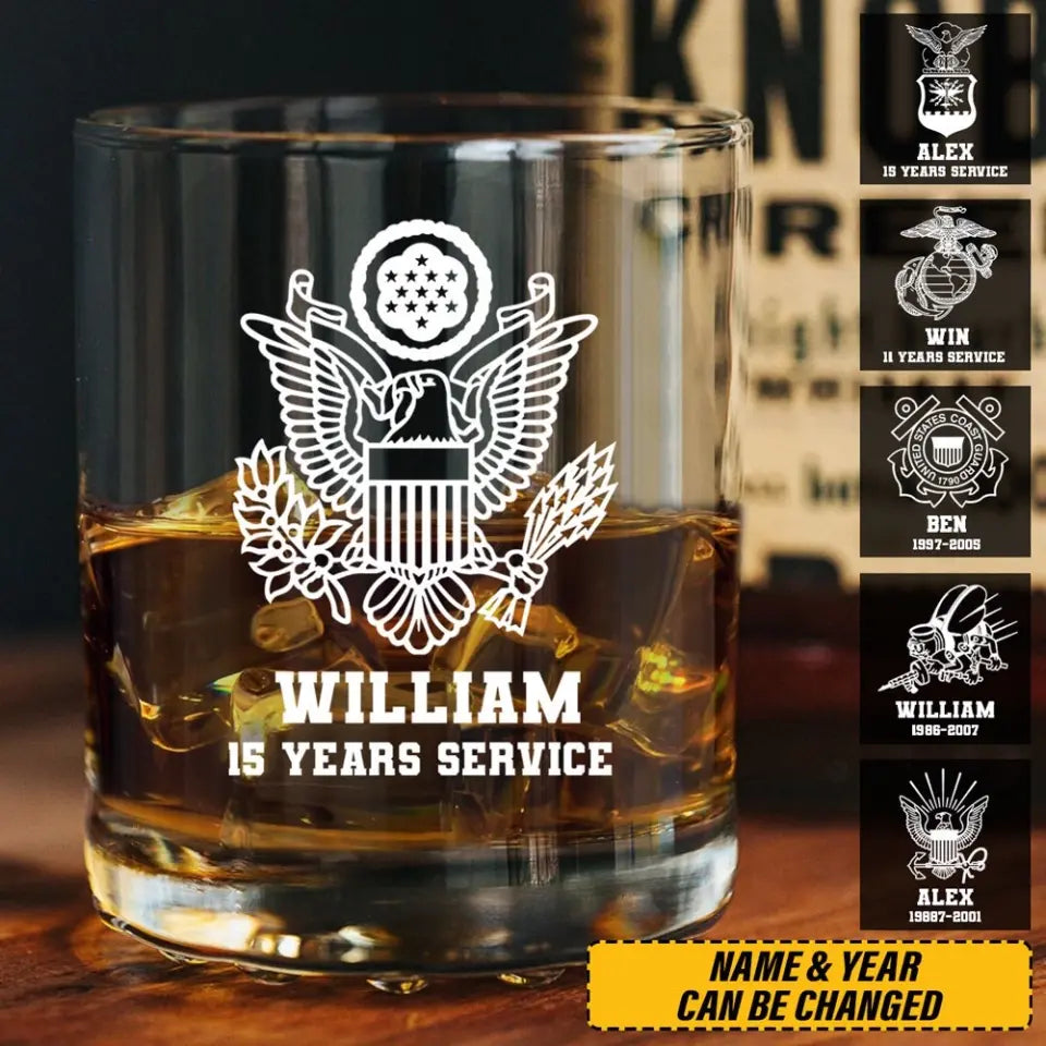 Personalized Retired Veteran Custom Name & Time Whiskey Glass Printed QTHN231486
