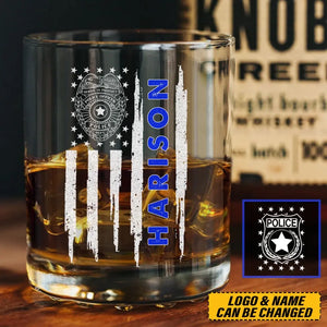 Personalized US Law Enforcement Thin Blue Line Whiskey Glass Printed 231484AHVA