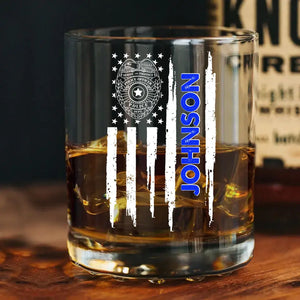 Personalized US Law Enforcement Thin Blue Line Whiskey Glass Printed 231484AHVA
