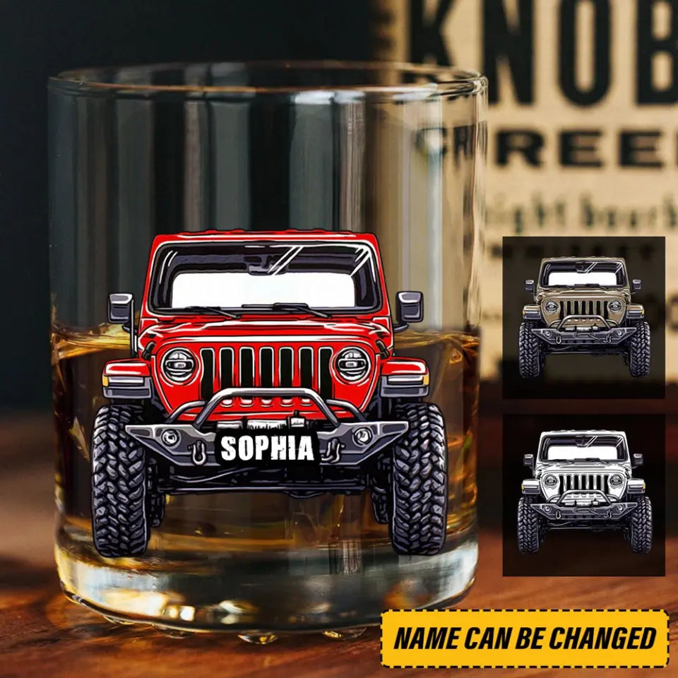 Personalized Jeep & Name Whiskey Glass Printed HN231493