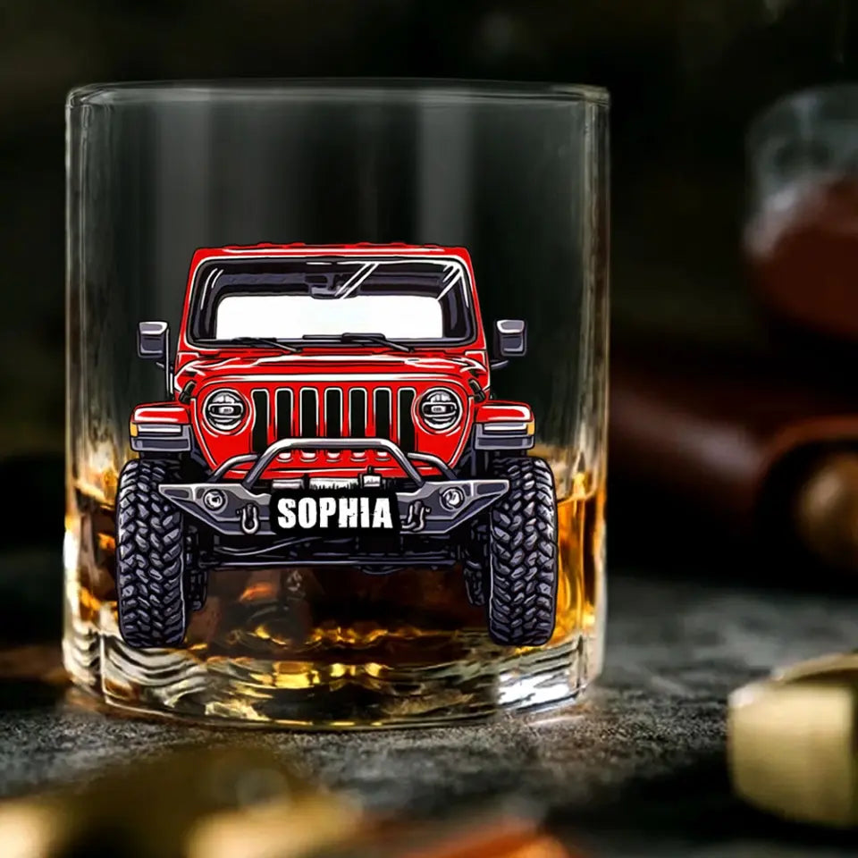 Personalized Jeep & Name Whiskey Glass Printed HN231493