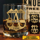 Personalized Blue Thin Line Police Officer Custom Name Whiskey Glass Printed QTHN231504