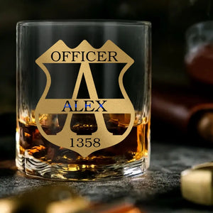 Personalized Blue Thin Line Police Officer Custom Name Whiskey Glass Printed QTHN231504
