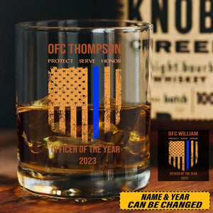 Personalized Thin Blue Line Police Officer Custom Name Whiskey Glass Printed QTHN1515