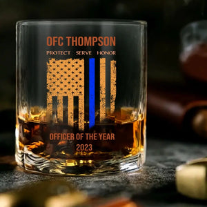 Personalized Thin Blue Line Police Officer Custom Name Whiskey Glass Printed QTHN1515