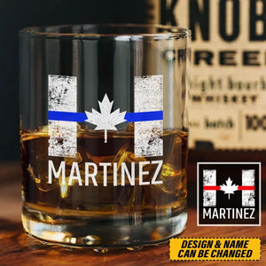 Personalized Canada Thin Blue Line Thin Red Line Custom Name Whiskey Glass Printed QTLVA231516