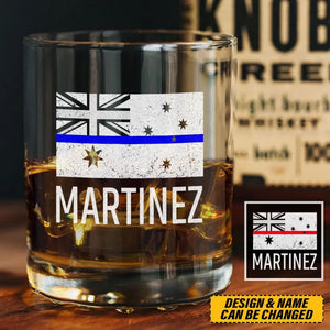 Personalized Australia Thin Blue Line Thin Red Line Custom Name Whiskey Glass Printed QTLVA1516