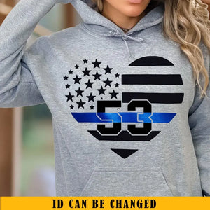 Personalized US Police Heart Thin Line Blue Hoodie 2D Printed KVH231528