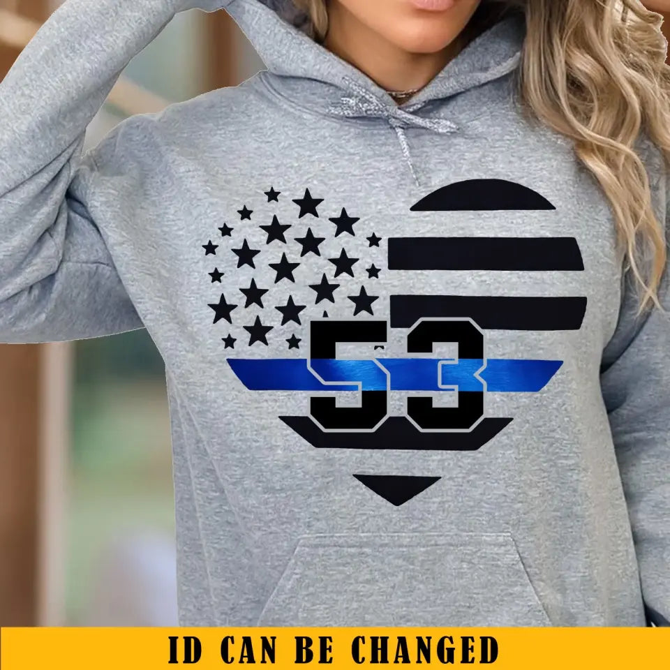Personalized US Police Heart Thin Line Blue Hoodie 2D Printed KVH231528
