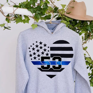 Personalized US Police Heart Thin Line Blue Hoodie 2D Printed KVH231528