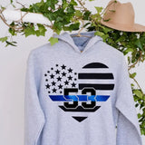 Personalized US Police Heart Thin Line Blue Hoodie 2D Printed KVH231528