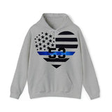 Personalized US Police Heart Thin Line Blue Hoodie 2D Printed KVH231528