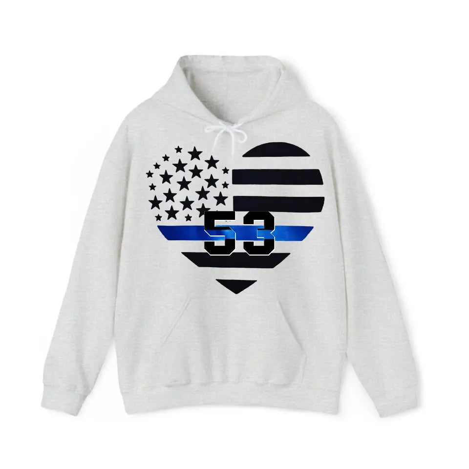 Personalized US Police Heart Thin Line Blue Hoodie 2D Printed KVH231528