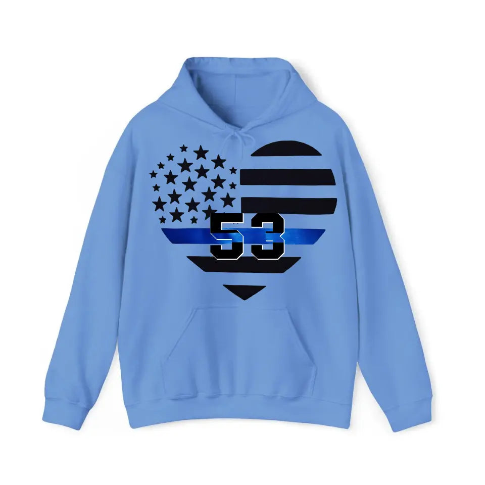 Personalized US Police Heart Thin Line Blue Hoodie 2D Printed KVH231528