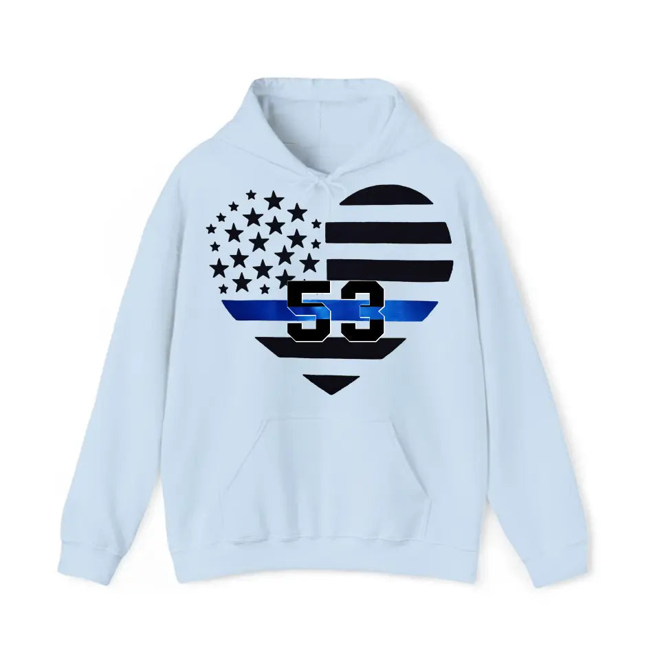 Personalized US Police Heart Thin Line Blue Hoodie 2D Printed KVH231528