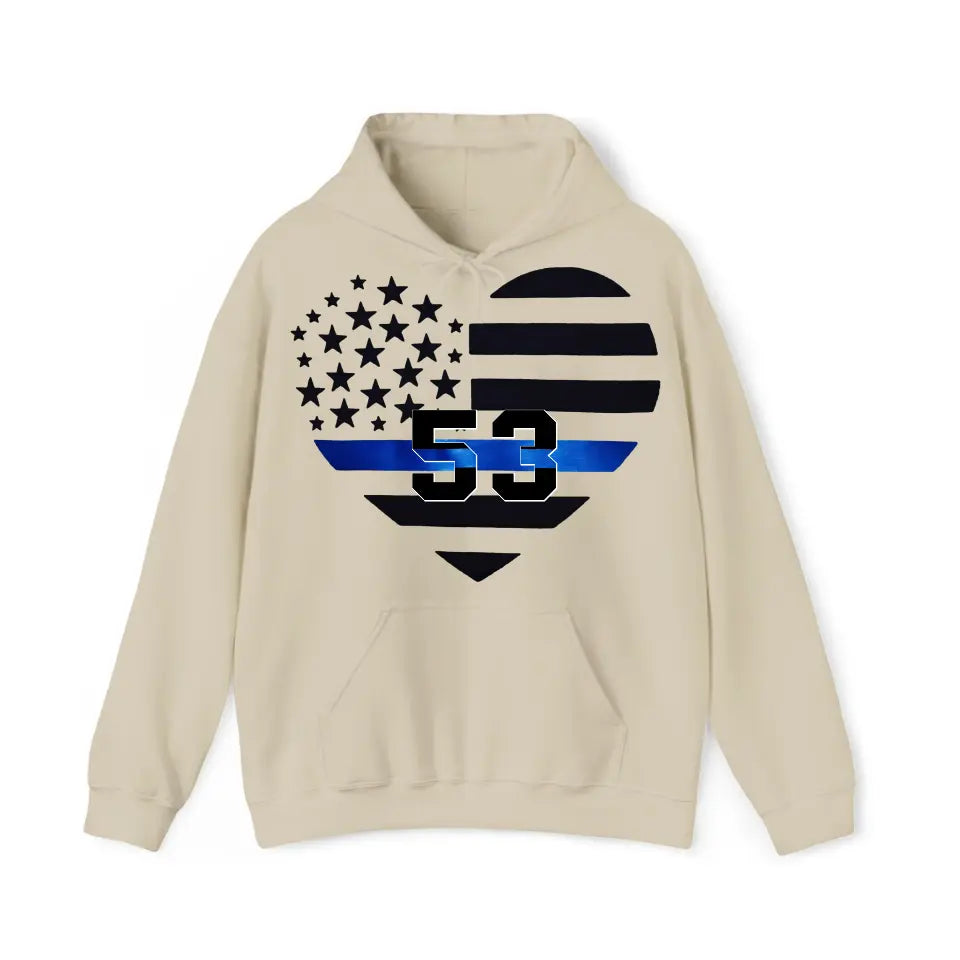 Personalized US Police Heart Thin Line Blue Hoodie 2D Printed KVH231528